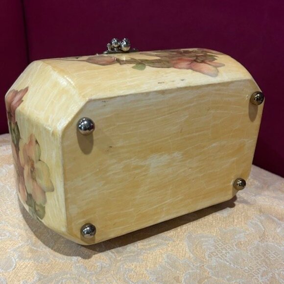 DECOUPAGE Octagon Handmade Flower Wood Lucite Handle PURSE - Picture 10 of 11